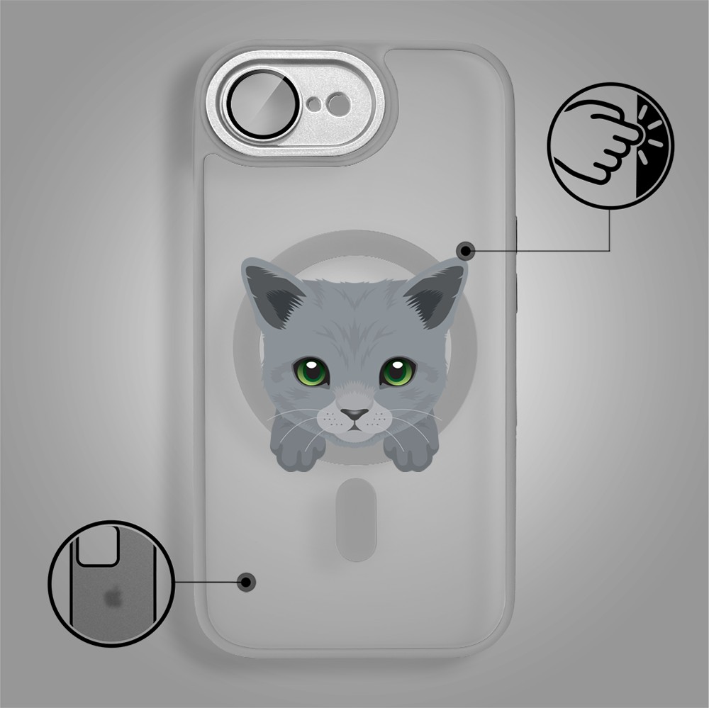 Etui do iPhone 16e Color Flush z Magsafe, z osłoną aparatu, kot brytyjski, tytanowe (5)