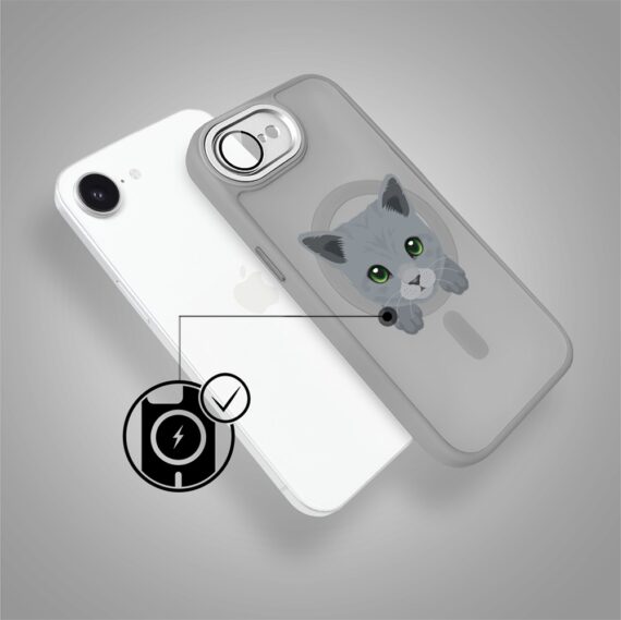 Etui do iPhone 16e Color Flush z Magsafe, z osłoną aparatu, kot brytyjski, tytanowe (7)