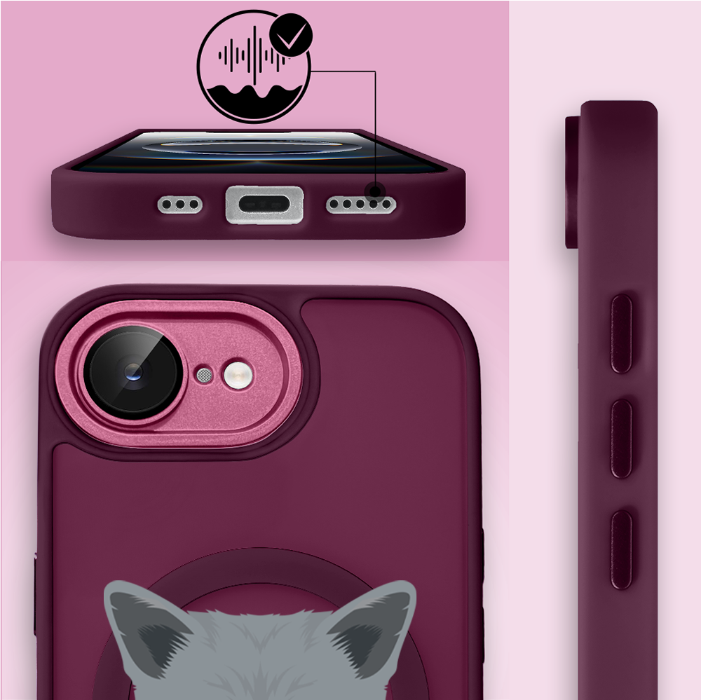 Etui do iPhone 16e Color Flush z Magsafe, z osłoną aparatu, kot brytyjski, wiśniowe (2)