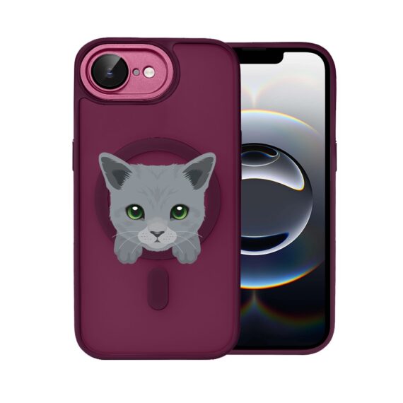 Etui do iPhone 16e Color Flush z Magsafe, z osłoną aparatu, kot brytyjski, wiśniowe (3)