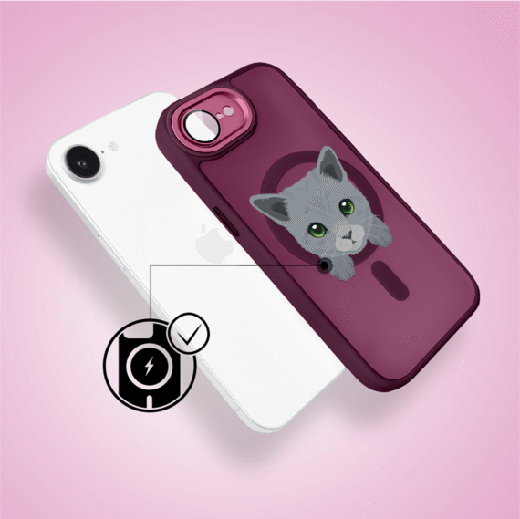 Etui do iPhone 16e Color Flush z Magsafe, z osłoną aparatu, kot brytyjski, wiśniowe (6)