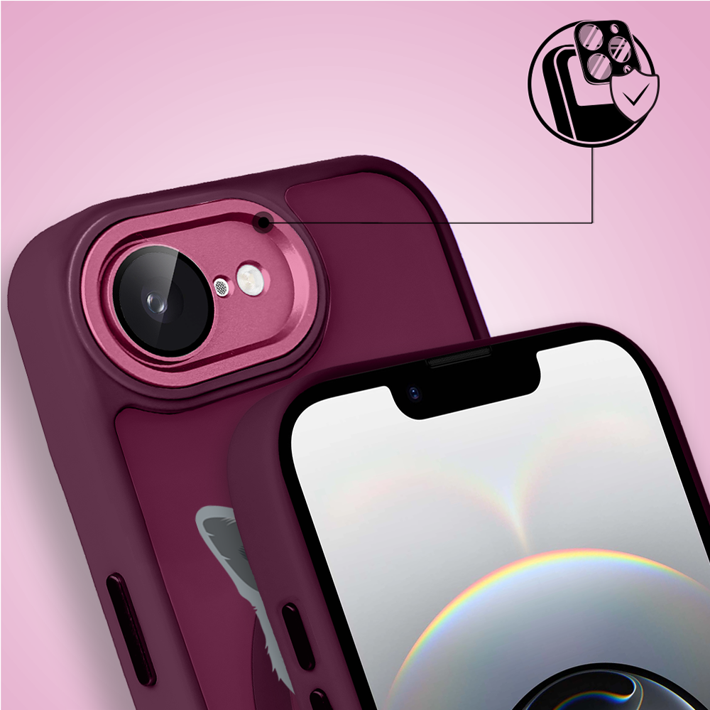 Etui do iPhone 16e Color Flush z Magsafe, z osłoną aparatu, kot brytyjski, wiśniowe (7)