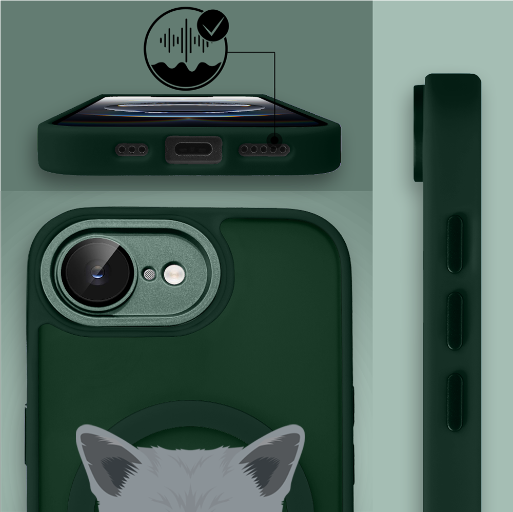 Etui do iPhone 16e Color Flush z Magsafe, z osłoną aparatu, kot brytyjski, zielone (3)