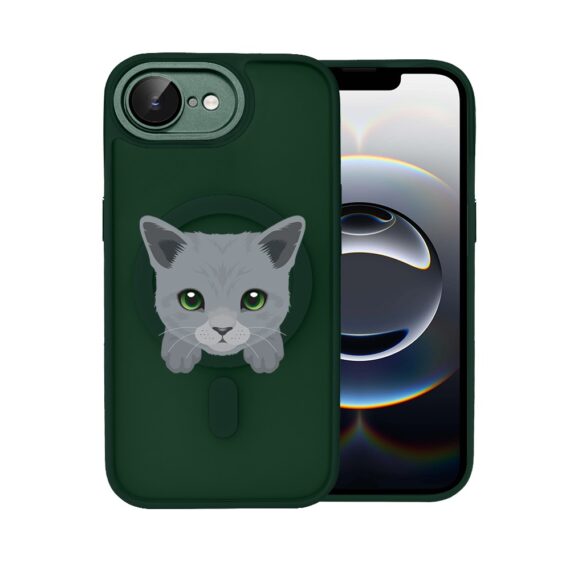 Etui do iPhone 16e Color Flush z Magsafe, z osłoną aparatu, kot brytyjski, zielone (6)