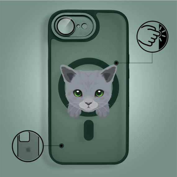 Etui do iPhone 16e Color Flush z Magsafe, z osłoną aparatu, kot brytyjski, zielone (7)
