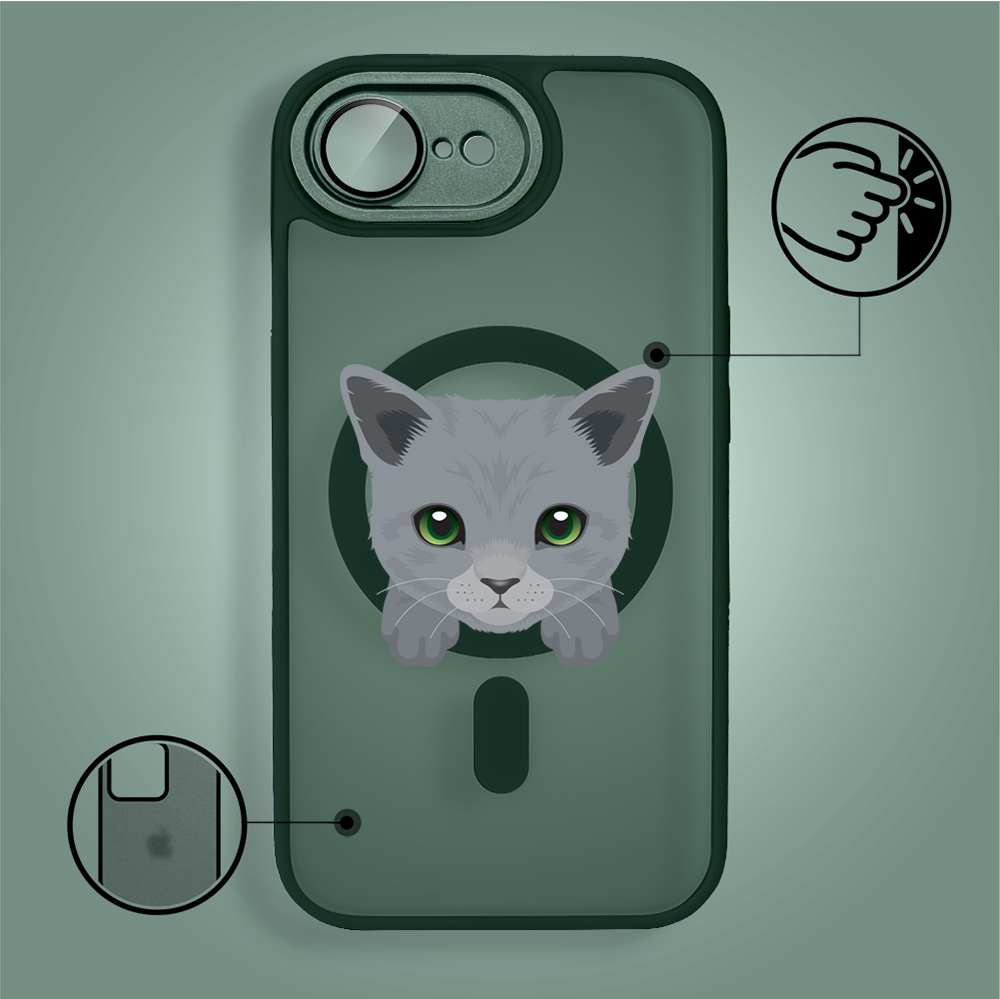Etui do iPhone 16e Color Flush z Magsafe, z osłoną aparatu, kot brytyjski, zielone (7)