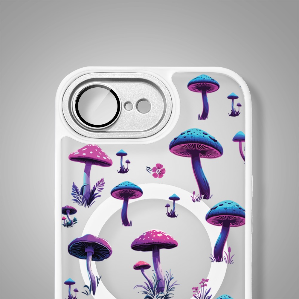 Etui do iPhone 16e Color Flush z Magsafe, z osłoną aparatu, magiczne grzybki, białe (1)
