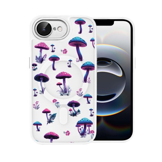 Etui do iPhone 16e Color Flush z Magsafe, z osłoną aparatu, magiczne grzybki, białe (2)