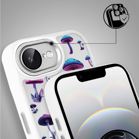 Etui do iPhone 16e Color Flush z Magsafe, z osłoną aparatu, magiczne grzybki, białe (6)