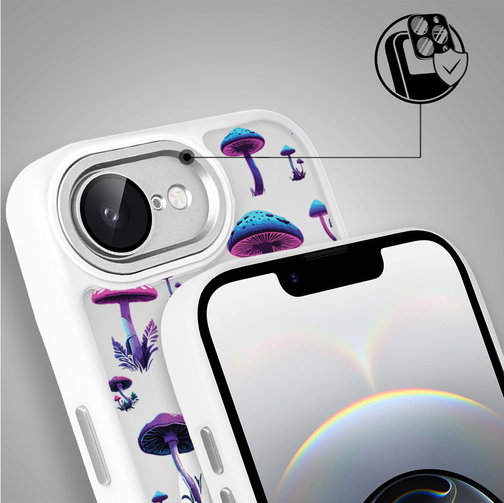 Etui do iPhone 16e Color Flush z Magsafe, z osłoną aparatu, magiczne grzybki, białe (6)