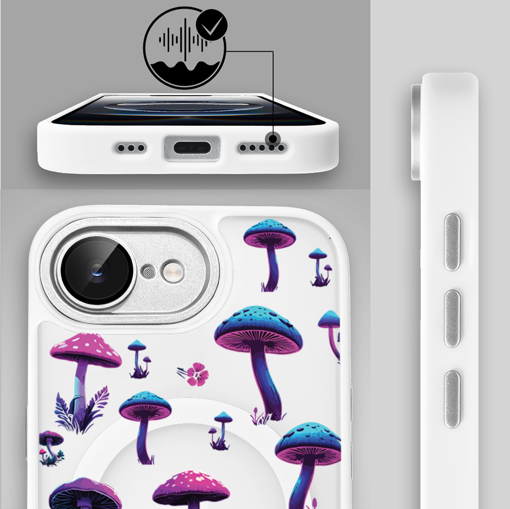 Etui do iPhone 16e Color Flush z Magsafe, z osłoną aparatu, magiczne grzybki, białe (7)