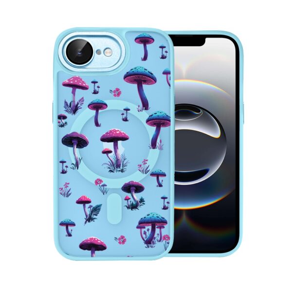 Etui do iPhone 17e Color Flush z MagSafe, z osłoną aparatu, magiczne grzybki, błękitne