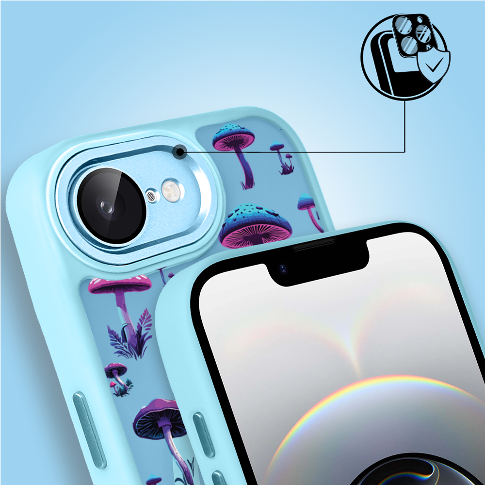 Etui do iPhone 16e Color Flush z Magsafe, z osłoną aparatu, magiczne grzybki, błękitne (5)