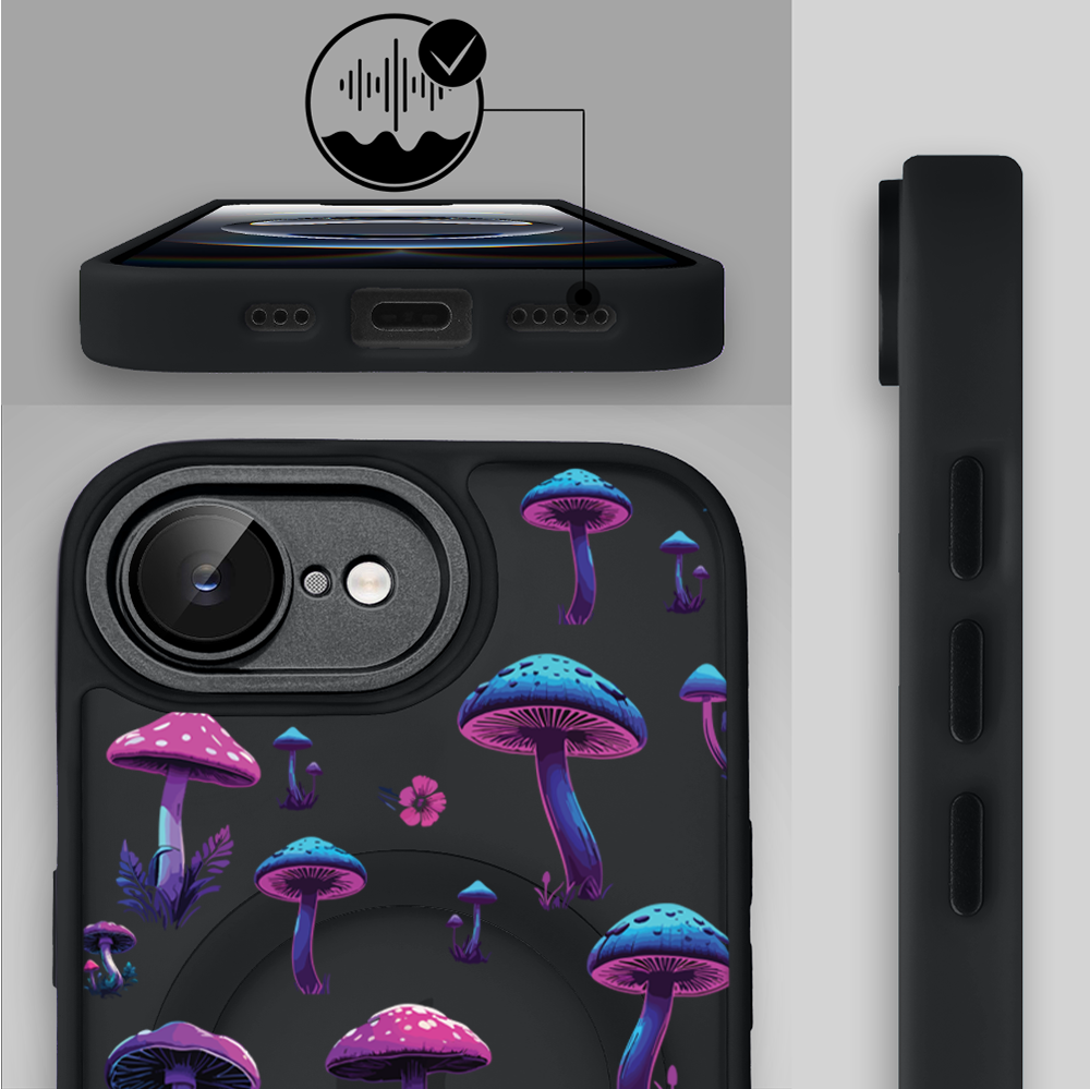 Etui do iPhone 16e Color Flush z Magsafe, z osłoną aparatu, magiczne grzybki, czarne (1)