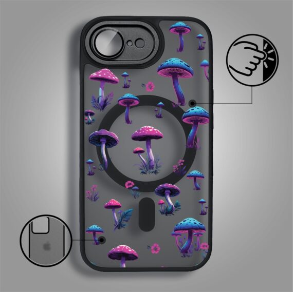 Etui do iPhone 16e Color Flush z Magsafe, z osłoną aparatu, magiczne grzybki, czarne (5)