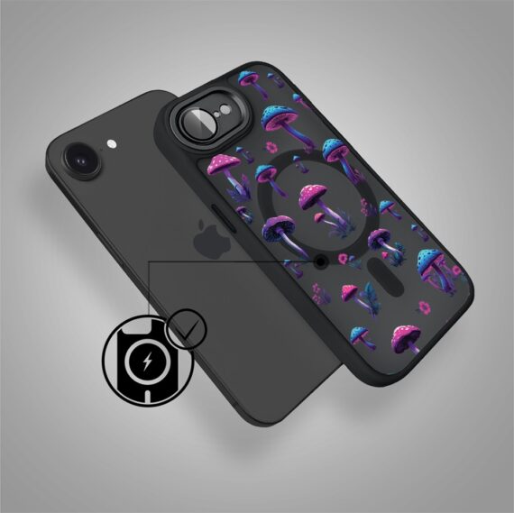 Etui do iPhone 16e Color Flush z Magsafe, z osłoną aparatu, magiczne grzybki, czarne (7)
