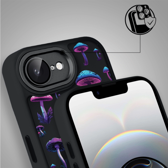 Etui do iPhone 16e Color Flush z Magsafe, z osłoną aparatu, magiczne grzybki, czarne (8)