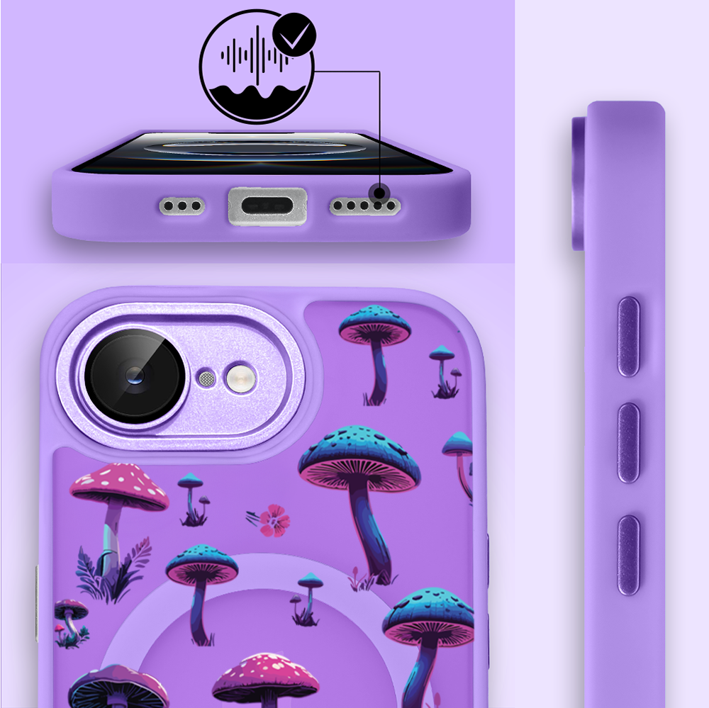 Etui do iPhone 16e Color Flush z Magsafe, z osłoną aparatu, magiczne grzybki, fioletowe (1)