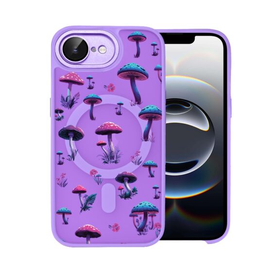 Etui do iPhone 16e Color Flush z Magsafe, z osłoną aparatu, magiczne grzybki, fioletowe (4)