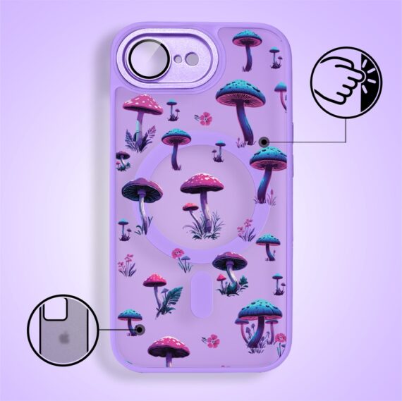 Etui do iPhone 16e Color Flush z Magsafe, z osłoną aparatu, magiczne grzybki, fioletowe (5)