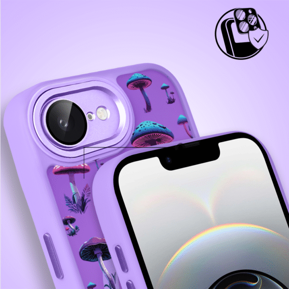 Etui do iPhone 16e Color Flush z Magsafe, z osłoną aparatu, magiczne grzybki, fioletowe (8)