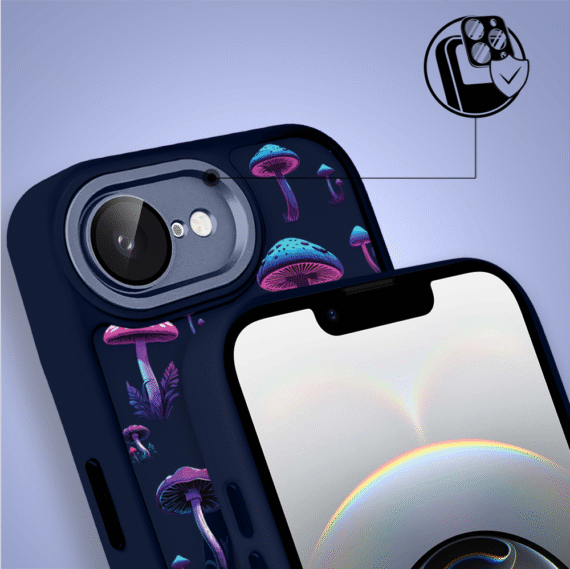 Etui do iPhone 16e Color Flush z Magsafe, z osłoną aparatu, magiczne grzybki, granatowe (1)