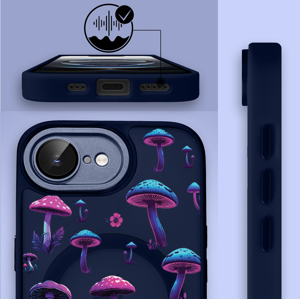 Etui do iPhone 16e Color Flush z Magsafe, z osłoną aparatu, magiczne grzybki, granatowe (2)