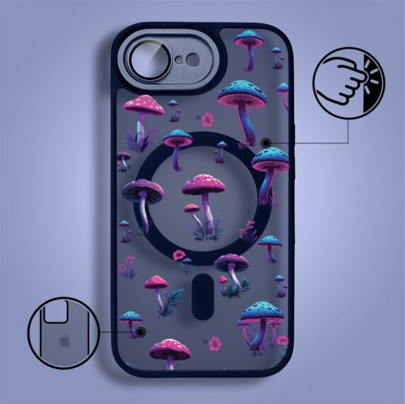 Etui do iPhone 16e Color Flush z Magsafe, z osłoną aparatu, magiczne grzybki, granatowe (6)