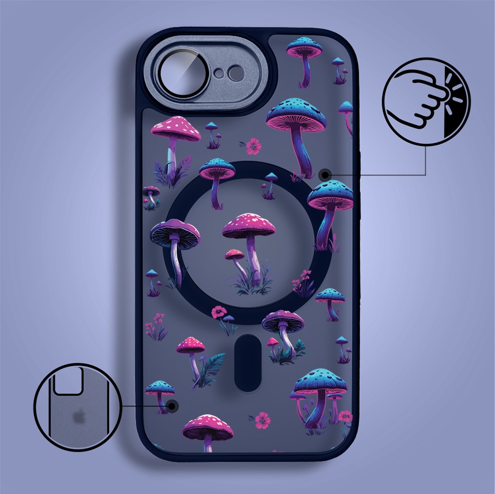 Etui do iPhone 16e Color Flush z Magsafe, z osłoną aparatu, magiczne grzybki, granatowe (6)