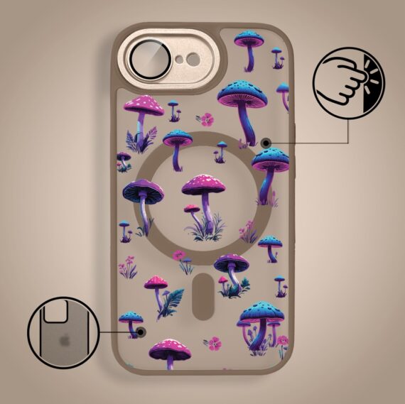 Etui do iPhone 16e Color Flush z Magsafe, z osłoną aparatu, magiczne grzybki, pustynny brąz (1)