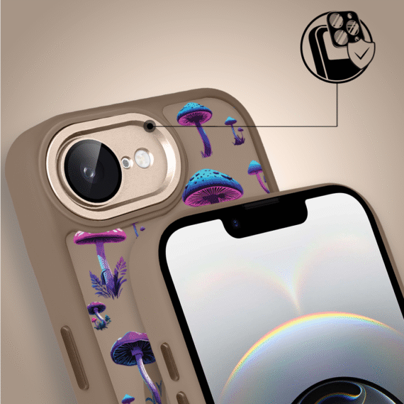 Etui do iPhone 16e Color Flush z Magsafe, z osłoną aparatu, magiczne grzybki, pustynny brąz (3)