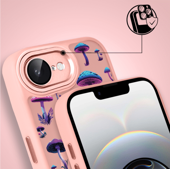 Etui do iPhone 16e Color Flush z Magsafe, z osłoną aparatu, magiczne grzybki, różowe (2)