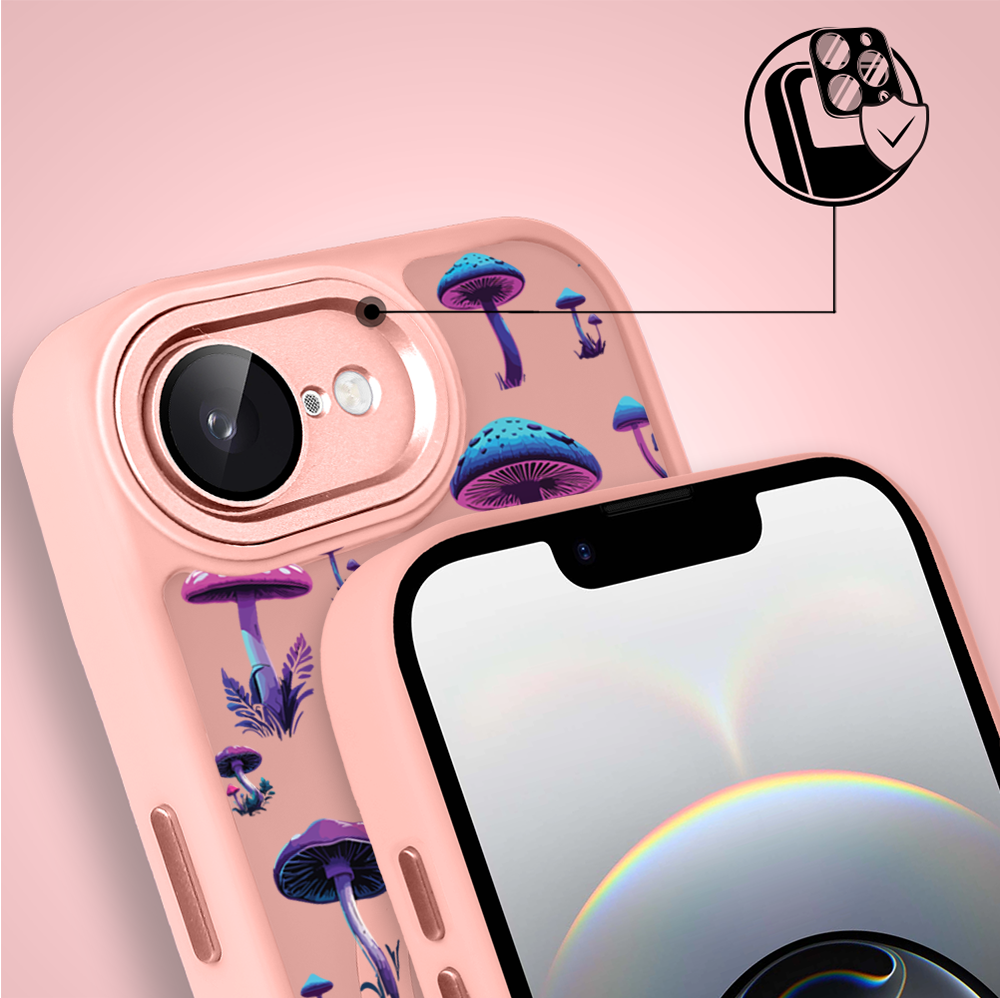 Etui do iPhone 16e Color Flush z Magsafe, z osłoną aparatu, magiczne grzybki, różowe (2)