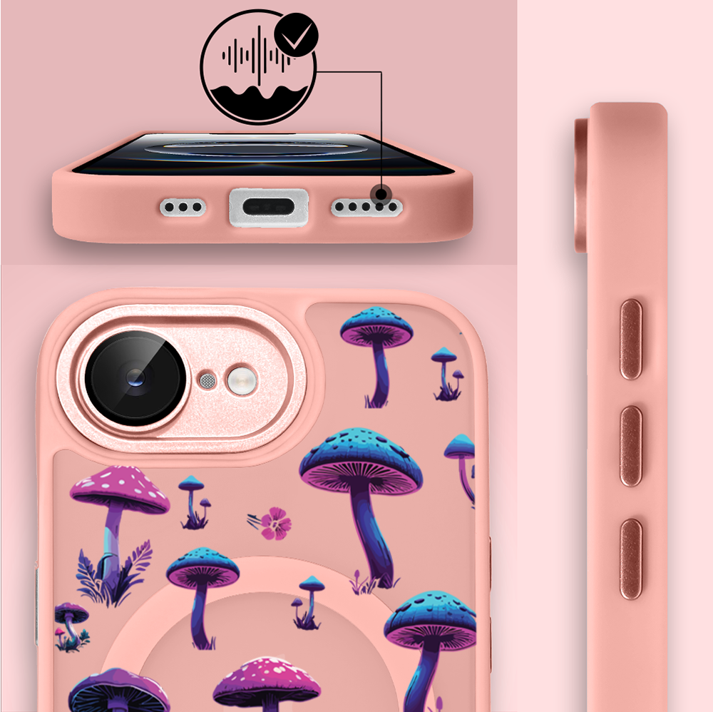 Etui do iPhone 16e Color Flush z Magsafe, z osłoną aparatu, magiczne grzybki, różowe (3)