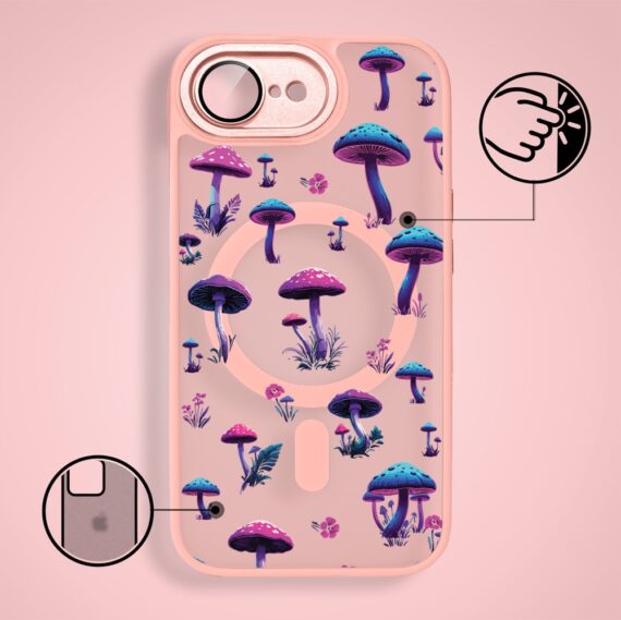 Etui do iPhone 16e Color Flush z Magsafe, z osłoną aparatu, magiczne grzybki, różowe (7)