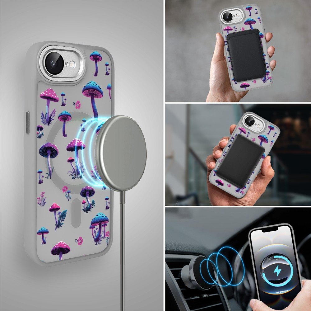 Etui do iPhone 16e Color Flush z Magsafe, z osłoną aparatu, magiczne grzybki, tytanowe (6)