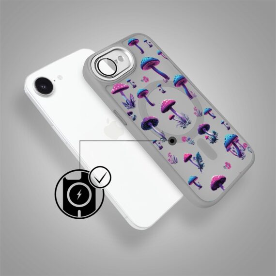 Etui do iPhone 16e Color Flush z Magsafe, z osłoną aparatu, magiczne grzybki, tytanowe (7)