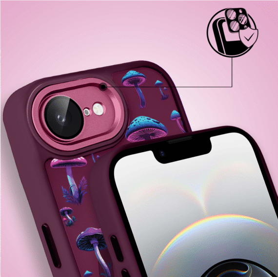 Etui do iPhone 16e Color Flush z Magsafe, z osłoną aparatu, magiczne grzybki, wiśniowe (2)