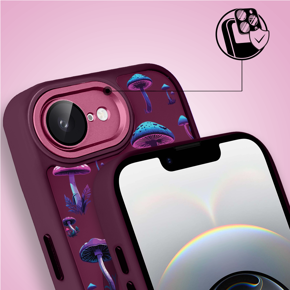 Etui do iPhone 16e Color Flush z Magsafe, z osłoną aparatu, magiczne grzybki, wiśniowe (2)