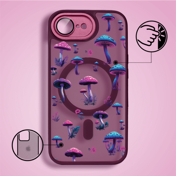 Etui do iPhone 16e Color Flush z Magsafe, z osłoną aparatu, magiczne grzybki, wiśniowe (7)