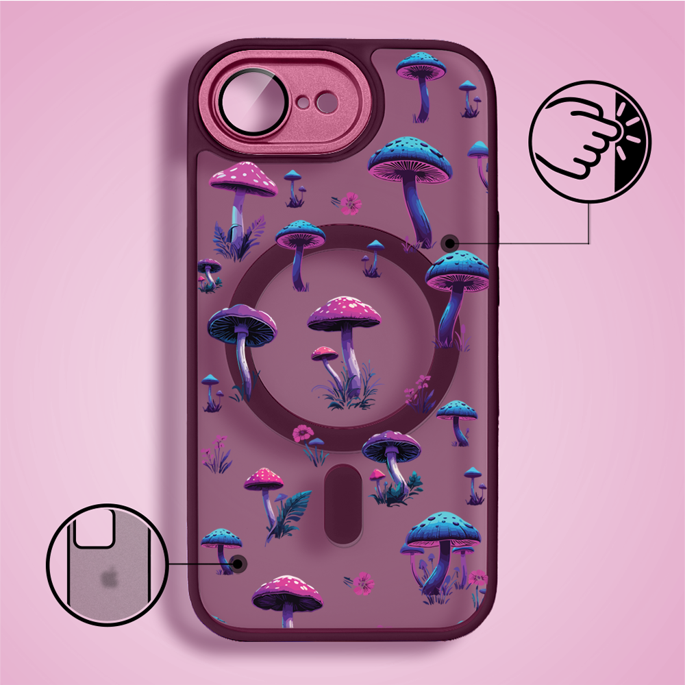 Etui do iPhone 16e Color Flush z Magsafe, z osłoną aparatu, magiczne grzybki, wiśniowe (7)