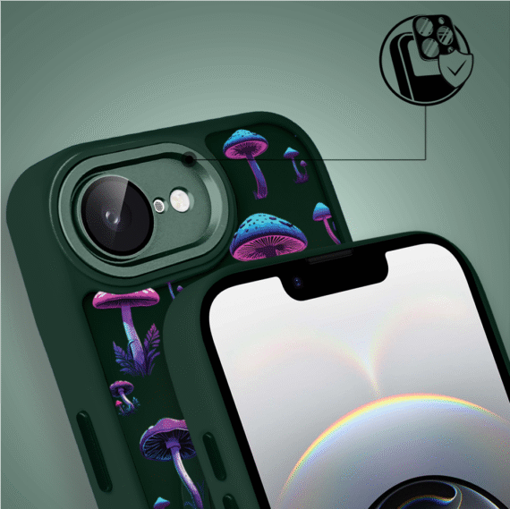 Etui do iPhone 16e Color Flush z Magsafe, z osłoną aparatu, magiczne grzybki, zielone (2)