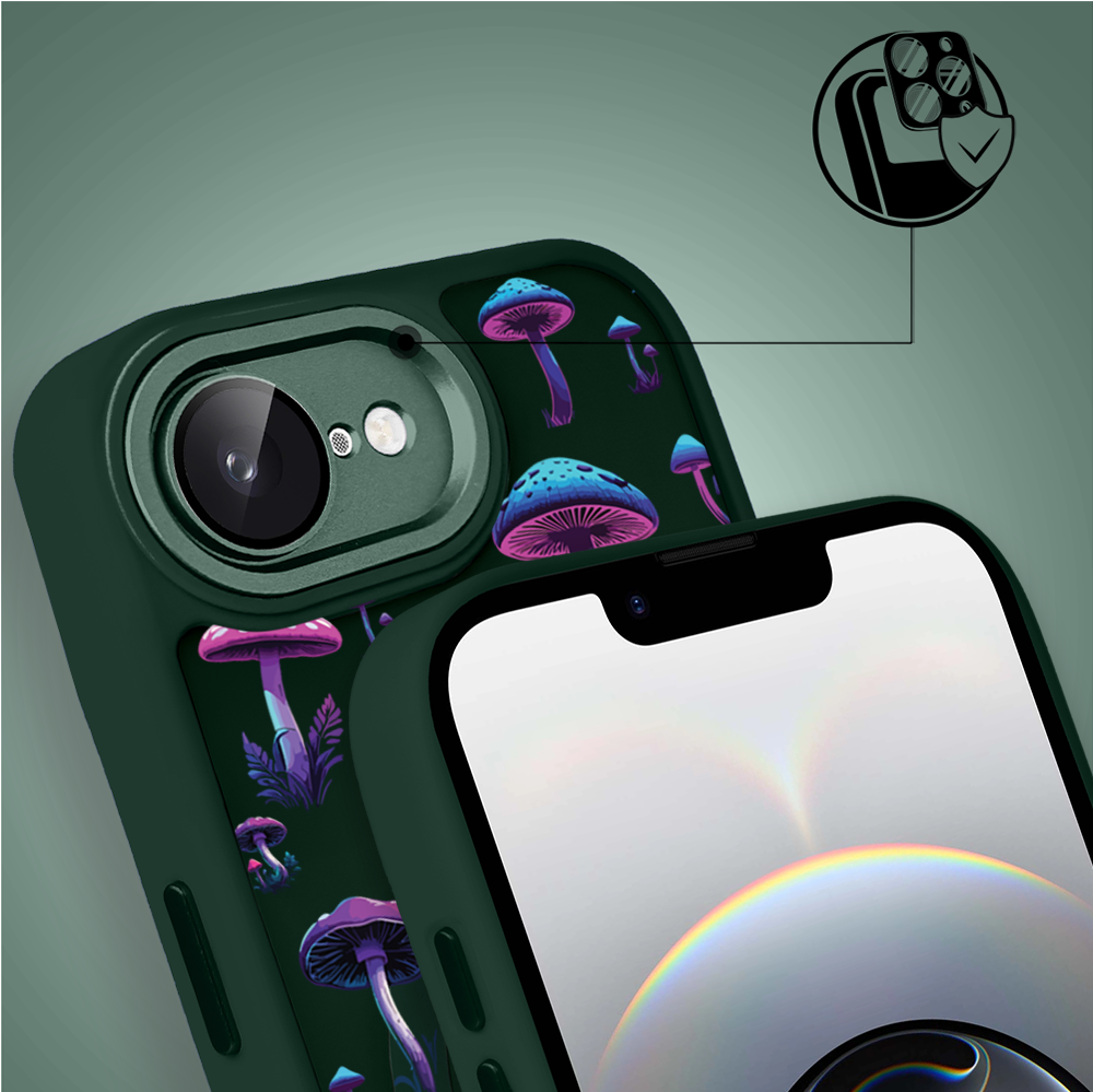 Etui do iPhone 16e Color Flush z Magsafe, z osłoną aparatu, magiczne grzybki, zielone (2)