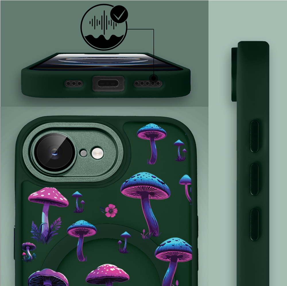 Etui do iPhone 16e Color Flush z Magsafe, z osłoną aparatu, magiczne grzybki, zielone (3)