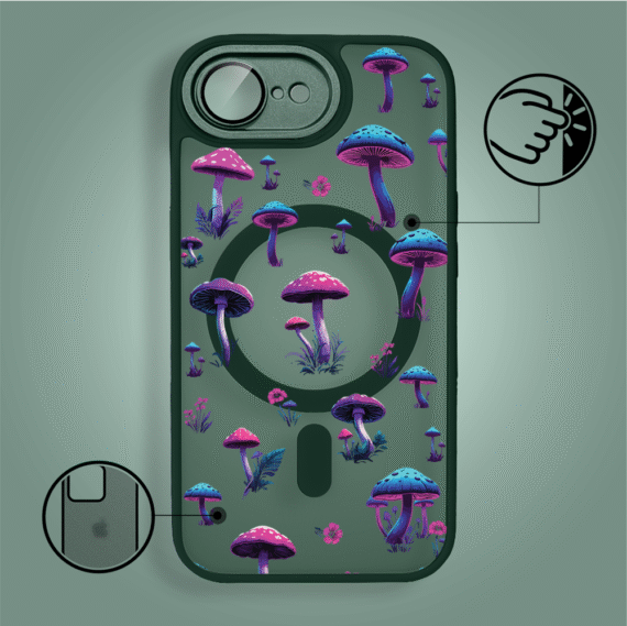 Etui do iPhone 16e Color Flush z Magsafe, z osłoną aparatu, magiczne grzybki, zielone (7)