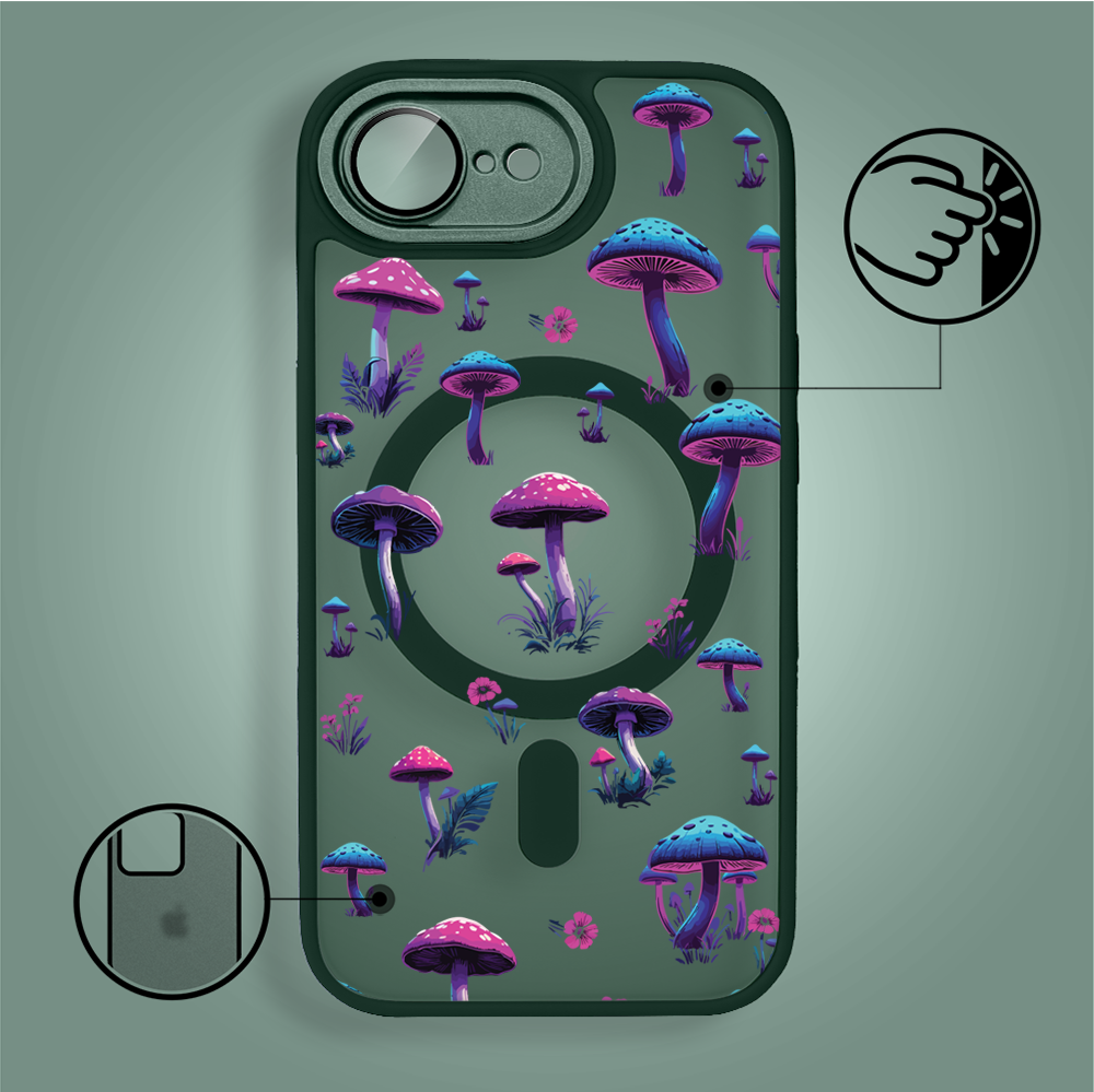 Etui do iPhone 16e Color Flush z Magsafe, z osłoną aparatu, magiczne grzybki, zielone (7)