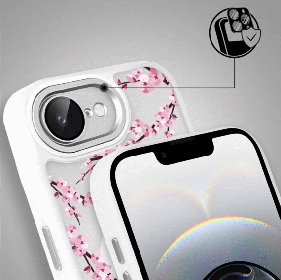 Etui do iPhone 16e Color Flush z Magsafe, z osłoną aparatu, sakura kwiat wiśni, białe (1)