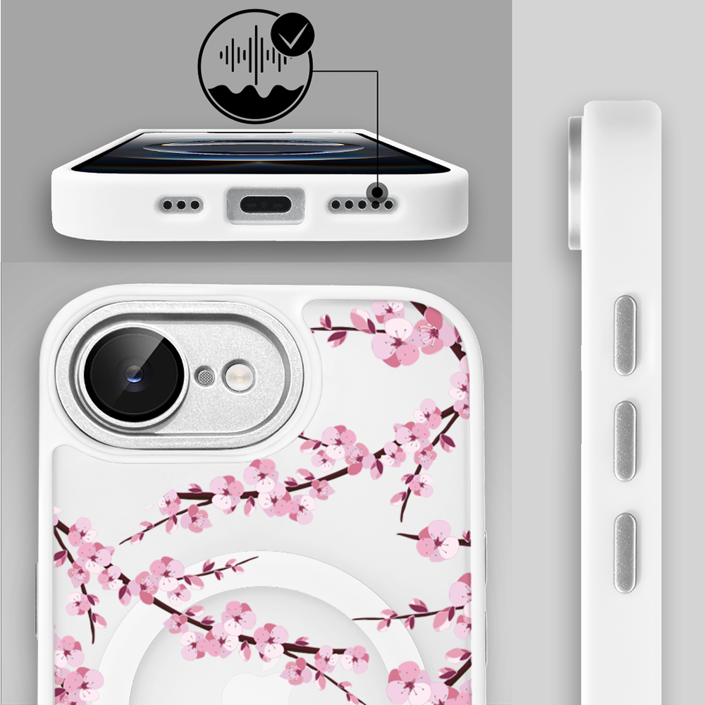 Etui do iPhone 16e Color Flush z Magsafe, z osłoną aparatu, sakura kwiat wiśni, białe (2)