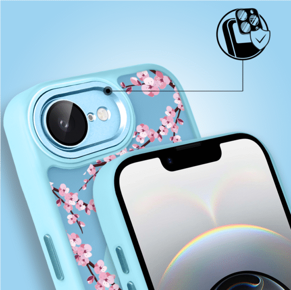 Etui do iPhone 16e Color Flush z Magsafe, z osłoną aparatu, sakura kwiat wiśni, błękitne (6)