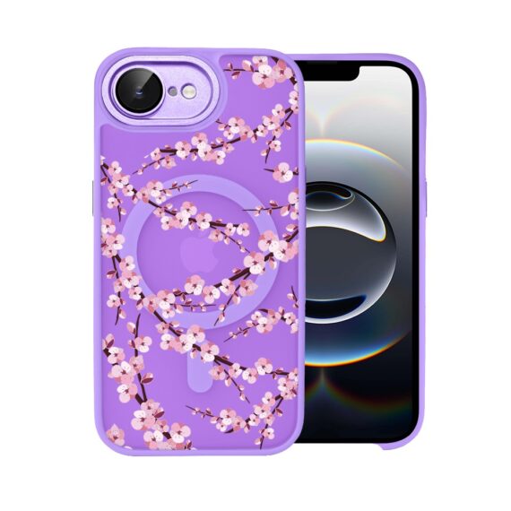 Etui do iPhone 16e Color Flush z Magsafe, z osłoną aparatu, sakura kwiat wiśni, fioletowe (4)